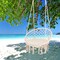Beige Steel Frame Macrame Hammock Chair with Soft Padded Cushion
